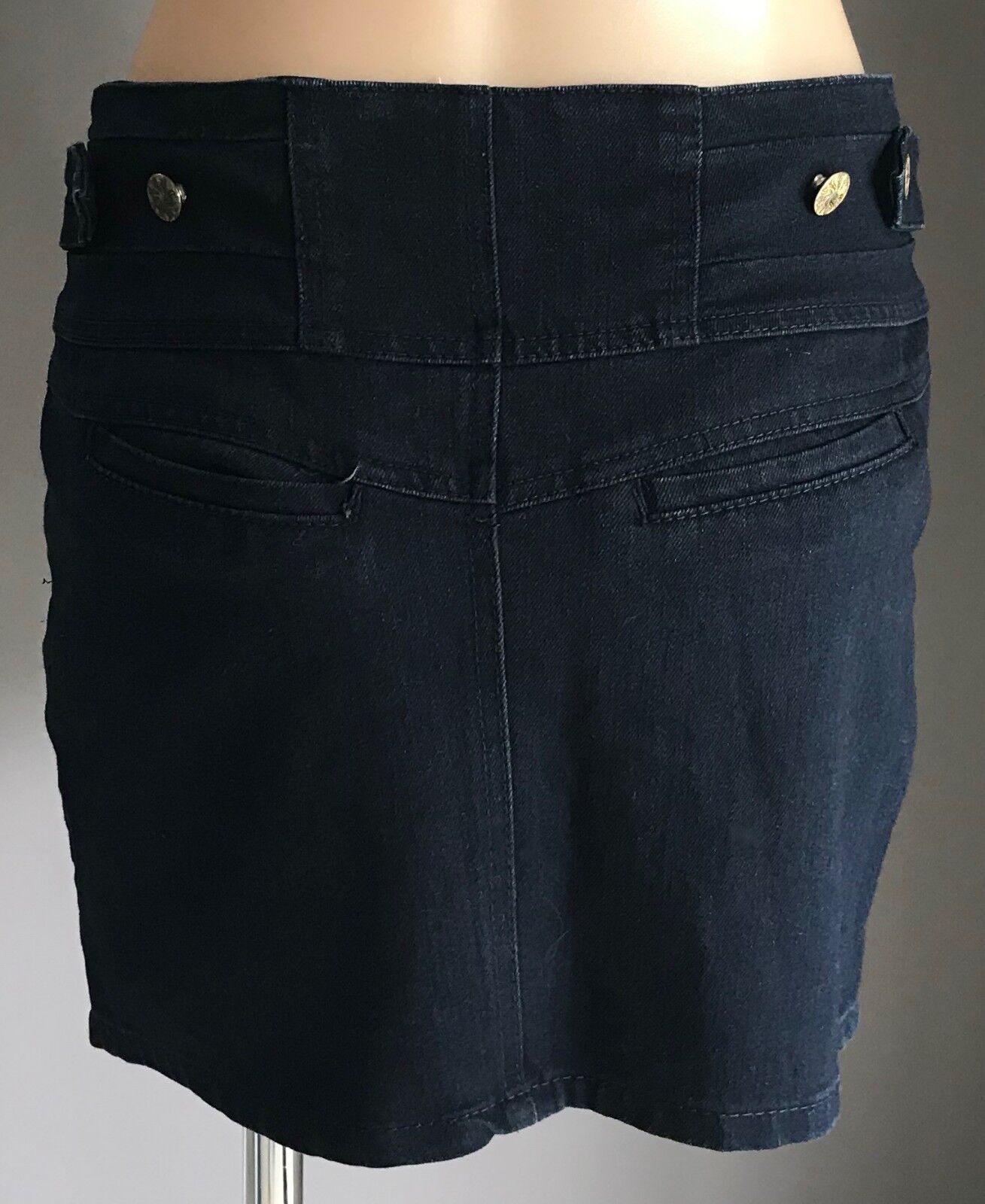 JUST ADD SUGAR Denim Skirt Mini Dark Blue Jeans Yoke Waist Ladies Size 10 Retro