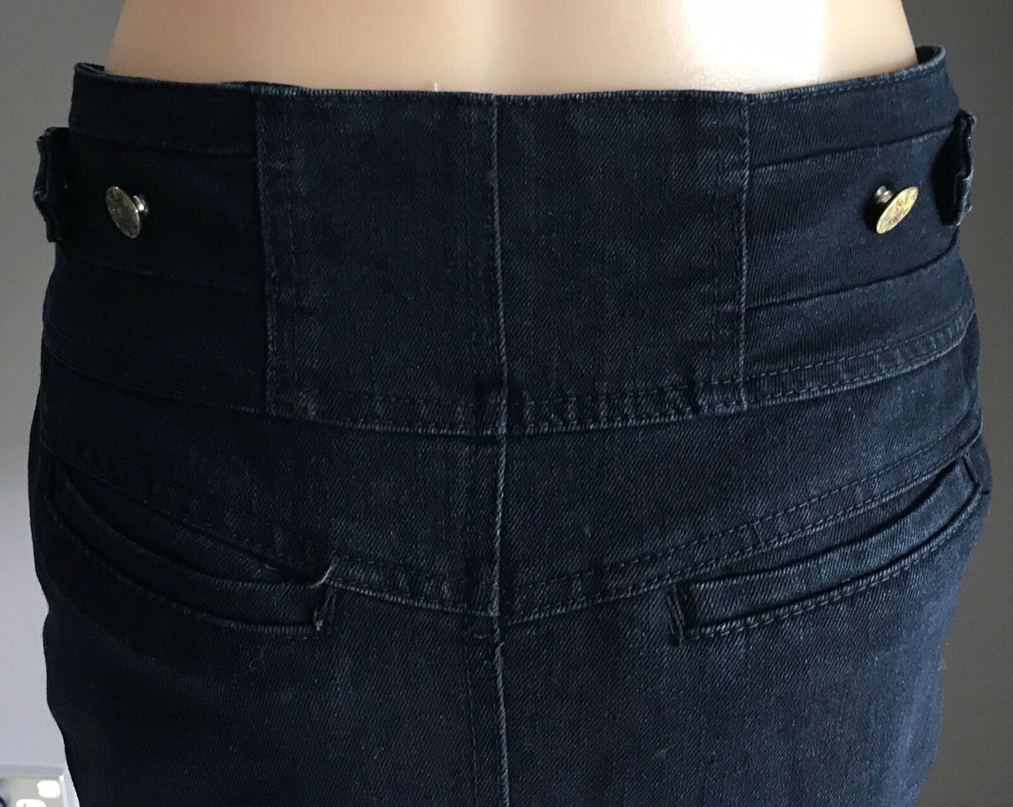 JUST ADD SUGAR Denim Skirt Mini Dark Blue Jeans Yoke Waist Ladies Size 10 Retro