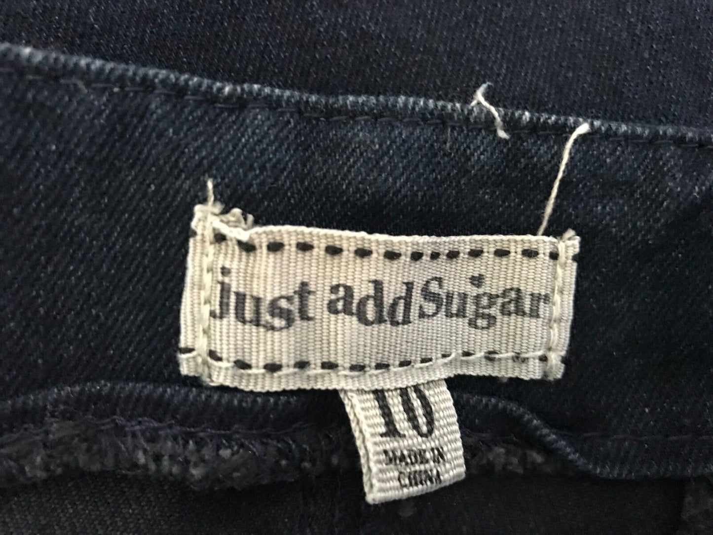 JUST ADD SUGAR Denim Skirt Mini Dark Blue Jeans Yoke Waist Ladies Size 10 Retro