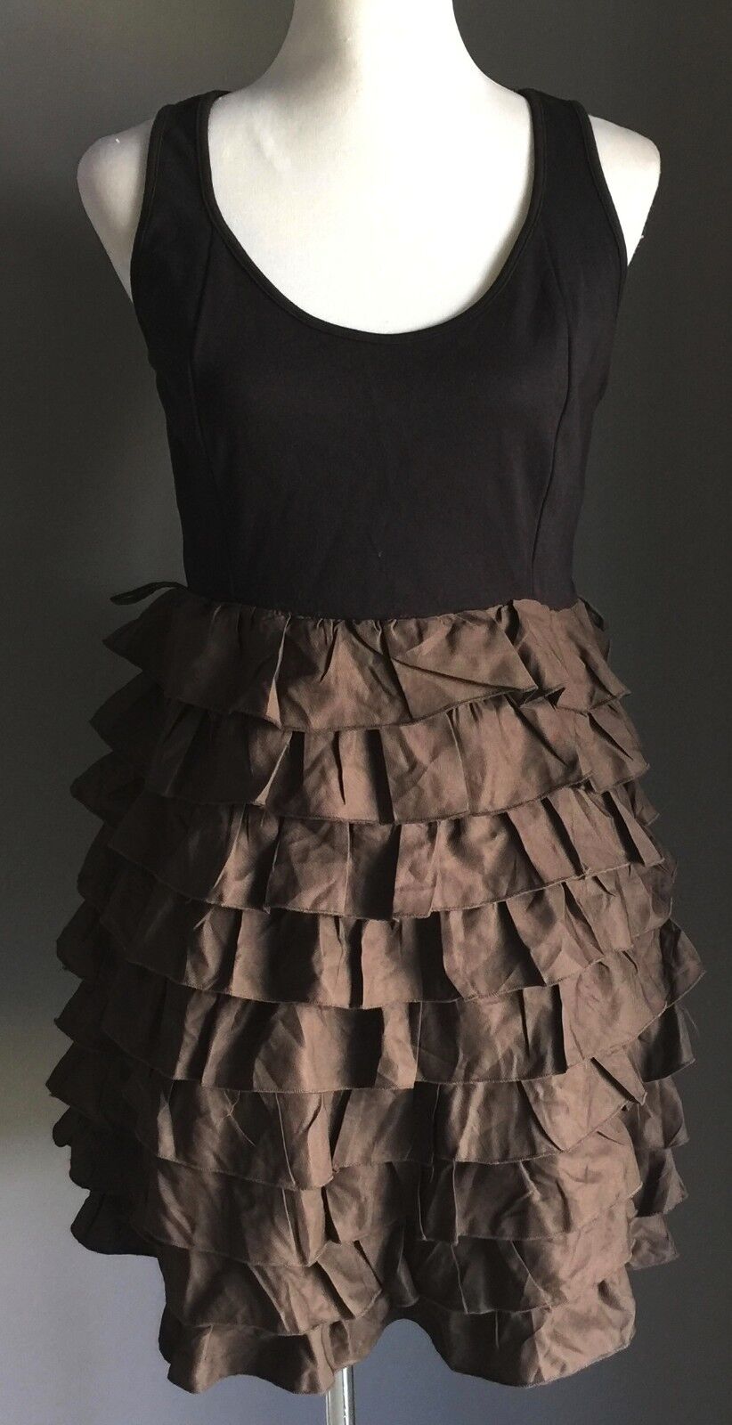 SASS Dress Ra Ra Skirt Black & Brown Ruffles Size 12 Retro Gem Salsa Sassy  Vibe