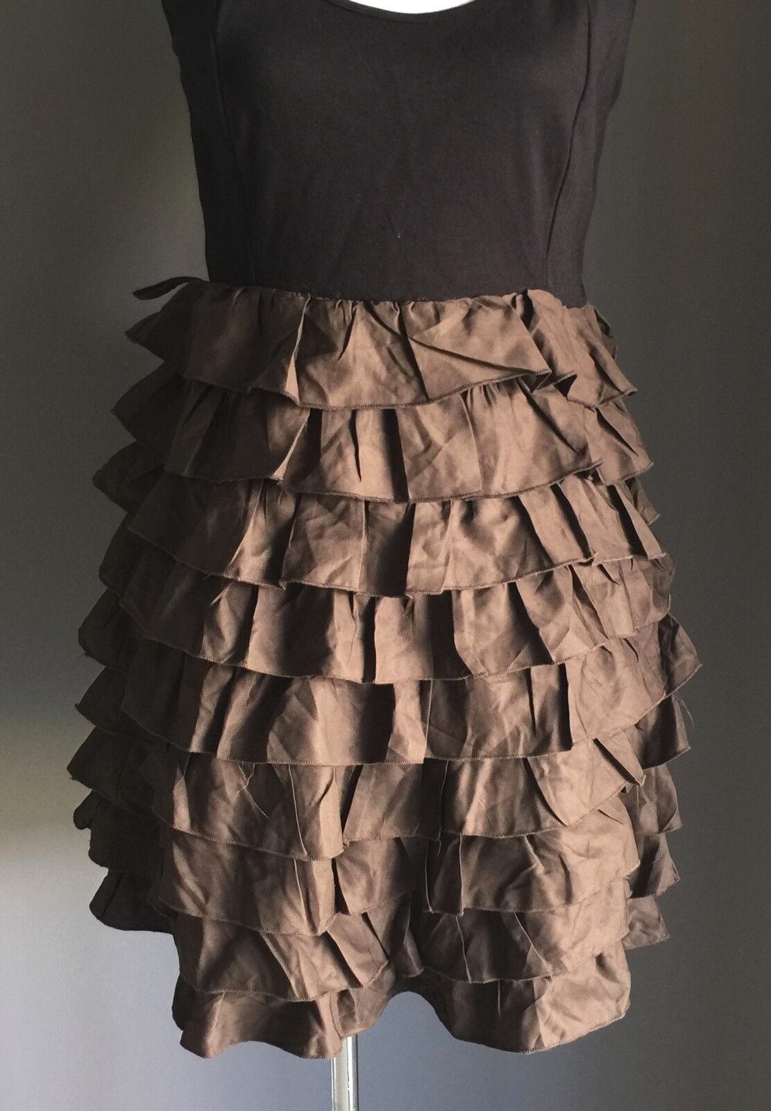 SASS Dress Ra Ra Skirt Black & Brown Ruffles Size 12 Retro Gem Salsa Sassy  Vibe