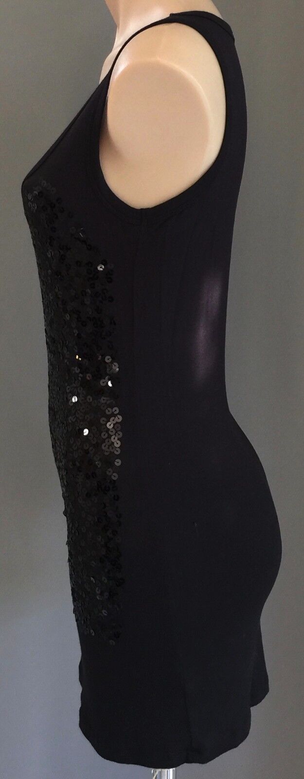SASS Dress Mini Black Sequin Front Sleeveless Long Tank Top Size 10 LBD NEWSexy