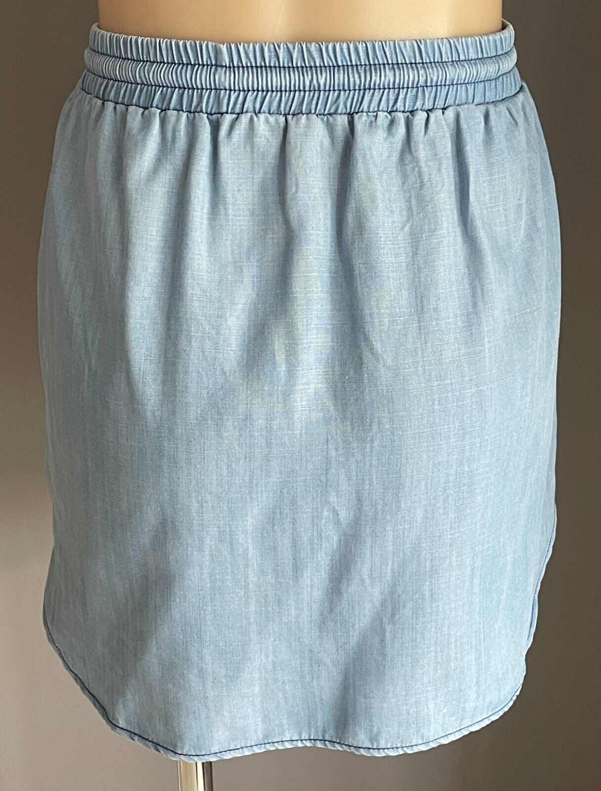 SASS Mini Skirt Blue Tencel Size 14 Elastic Drawstring Waist Round Hem