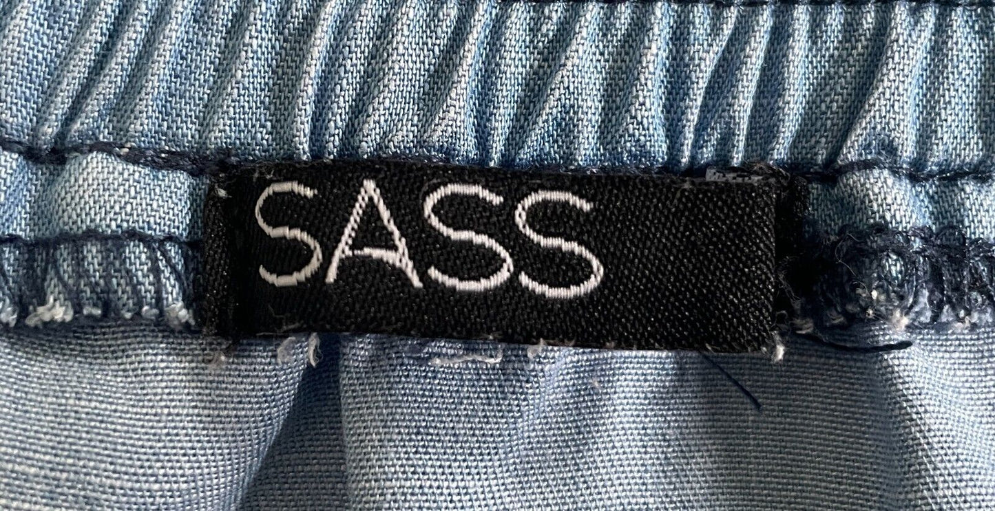 SASS Mini Skirt Blue Tencel Size 14 Elastic Drawstring Waist Round Hem