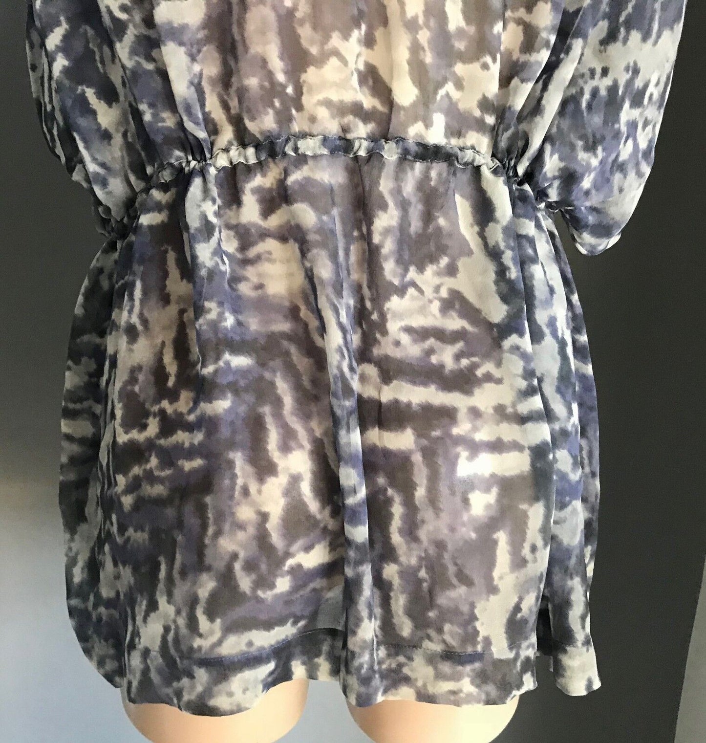 WISH Vanguard Silk Kaftan Top Kimono Grey & Black Print Sleeve Sheer Size L 14