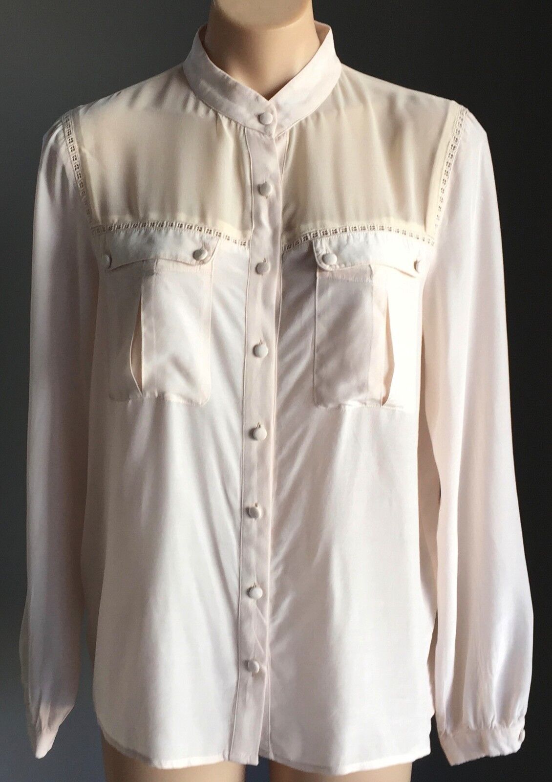 WISH Leverage Button Up Shirt Blush Pink Long Sleeve Sz 10 S Embellished NE