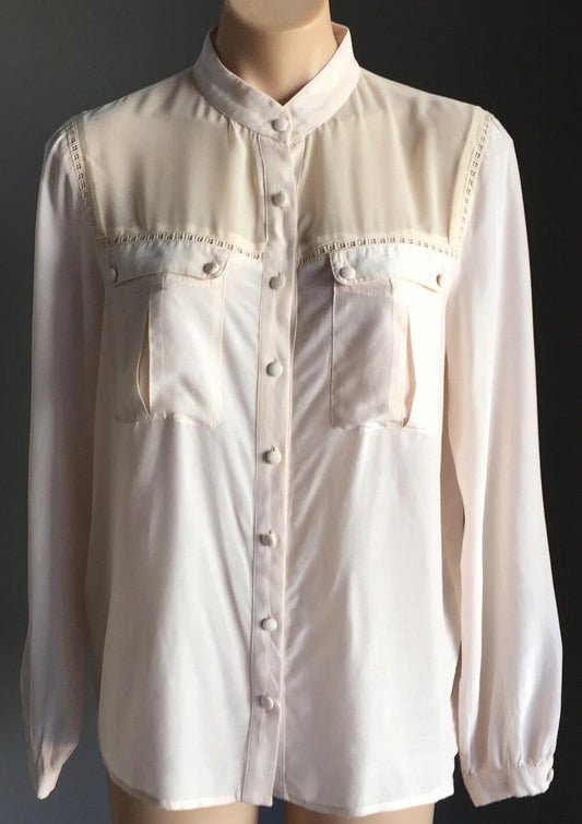 WISH Leverage Button Up Shirt Blush Pink Long Sleeve Sz 10 S Embellished NE
