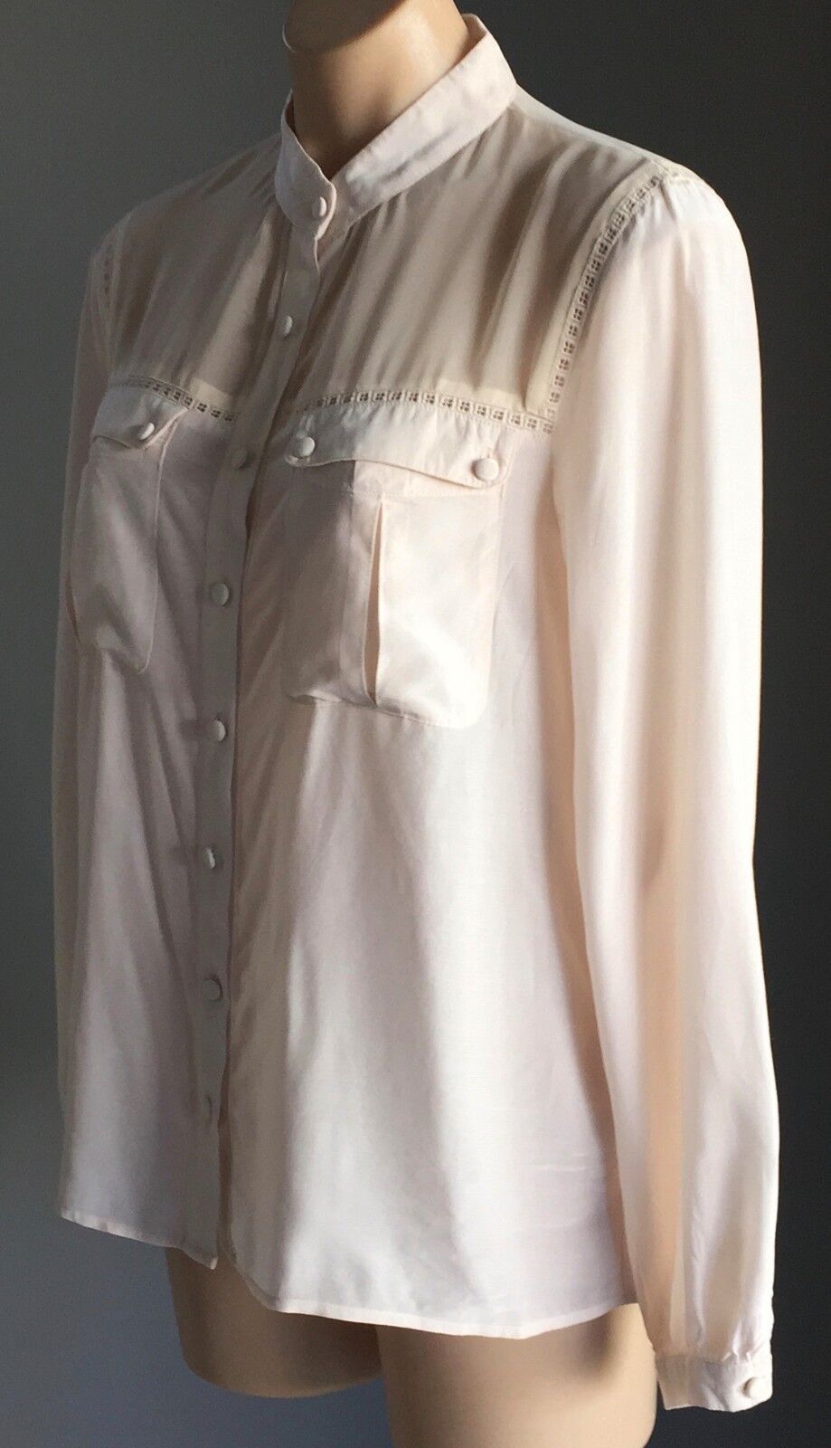 WISH Leverage Button Up Shirt Blush Pink Long Sleeve Sz 10 S Embellished NE