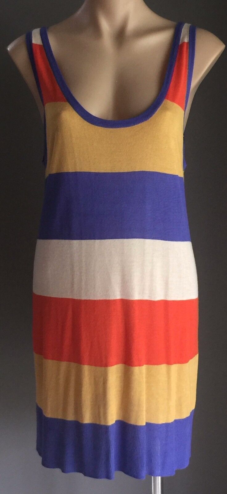 WISH Dress Bright Colour Stripe Sleeveless Sweater Vest Mini Long Top Size 12 M