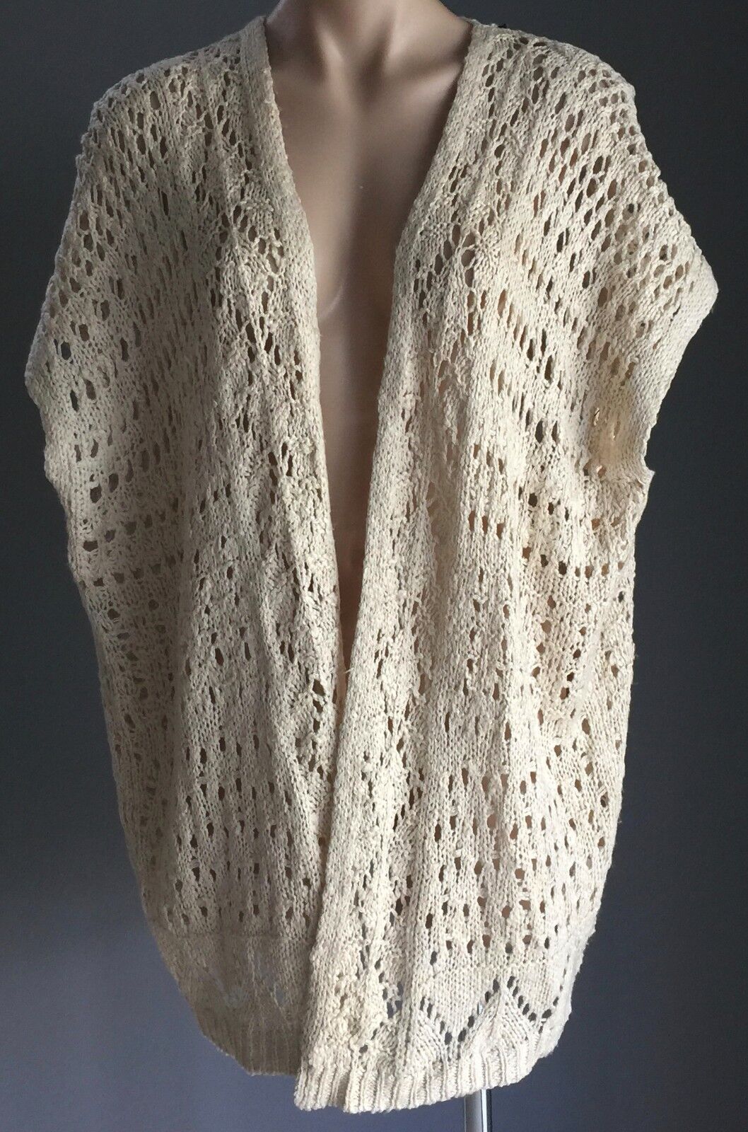 CHICABOOTI  Jacket Knit Drape Cocoon Cardigan Beige Cap Sleeve Open Sz S 10 14