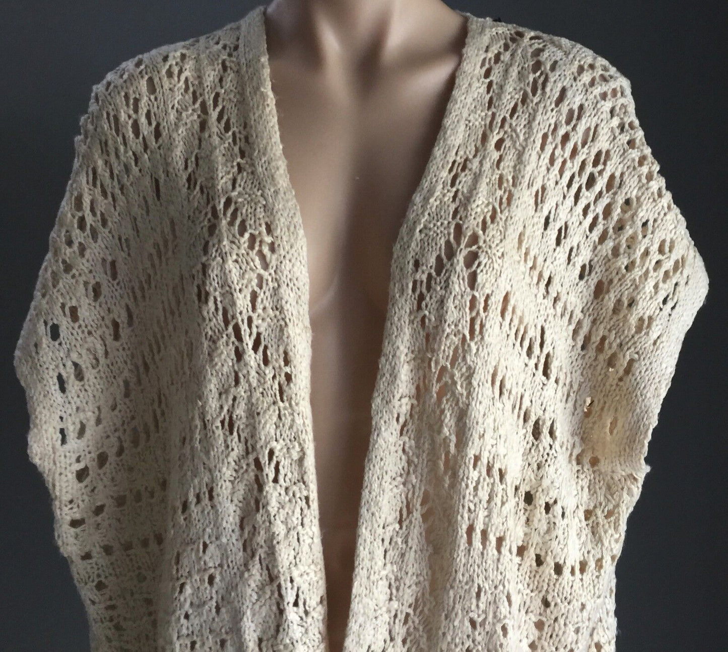 CHICABOOTI  Jacket Knit Drape Cocoon Cardigan Beige Cap Sleeve Open Sz S 10 14