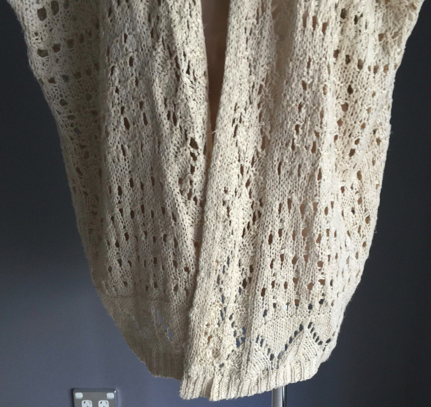 CHICABOOTI  Jacket Knit Drape Cocoon Cardigan Beige Cap Sleeve Open Sz S 10 14