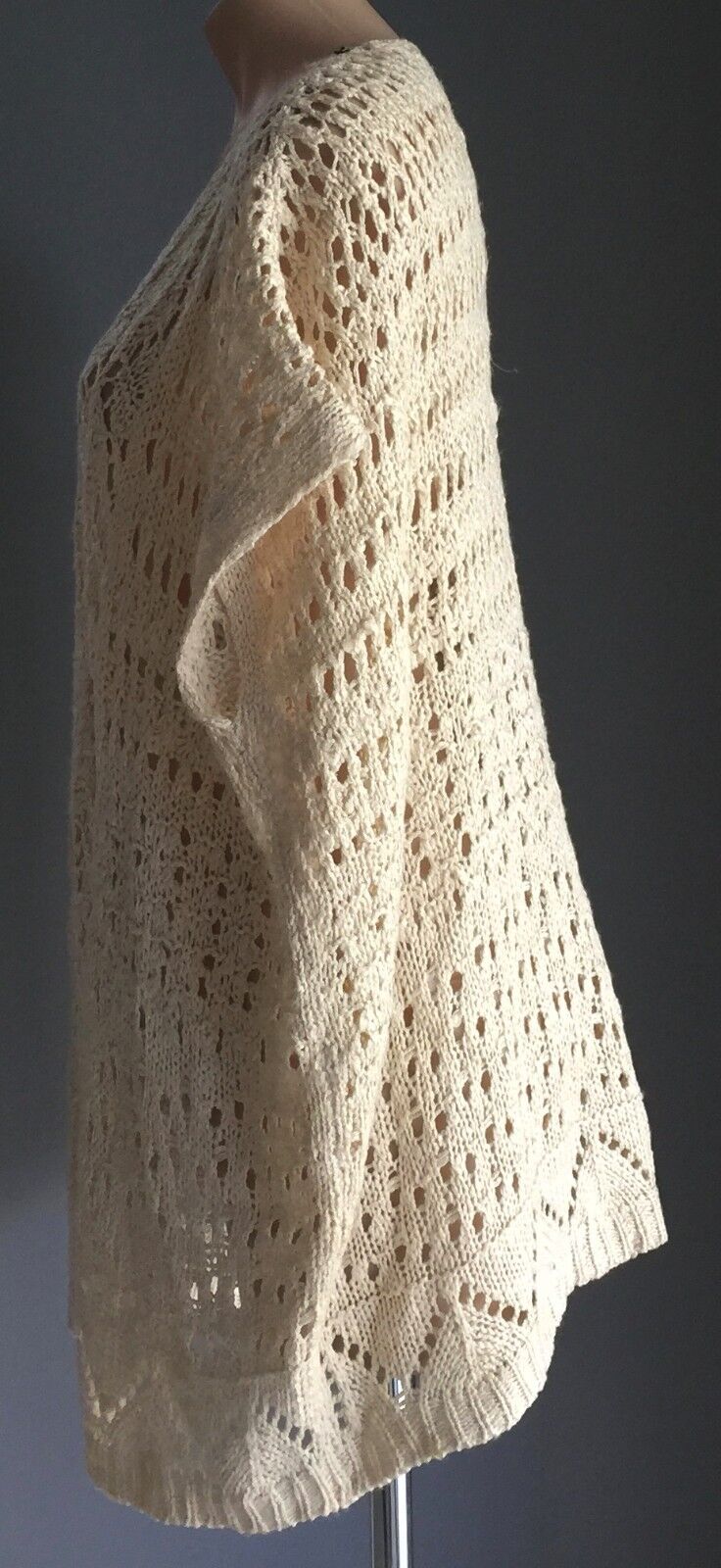 CHICABOOTI  Jacket Knit Drape Cocoon Cardigan Beige Cap Sleeve Open Sz S 10 14