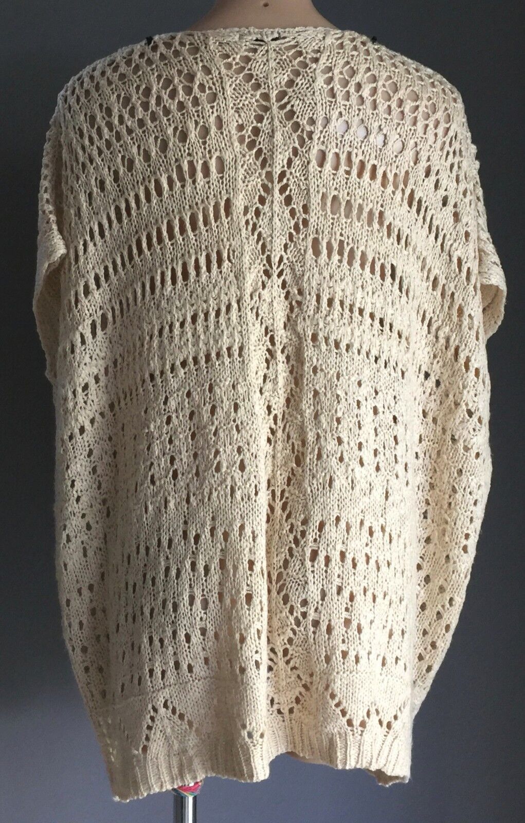CHICABOOTI  Jacket Knit Drape Cocoon Cardigan Beige Cap Sleeve Open Sz S 10 14