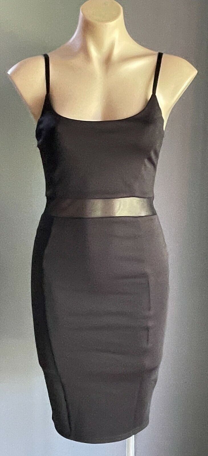 CHICABOOTI  Stretch Pencil Dress Mesh Waist Midi Black Ladies Sz 8 10 Sexy