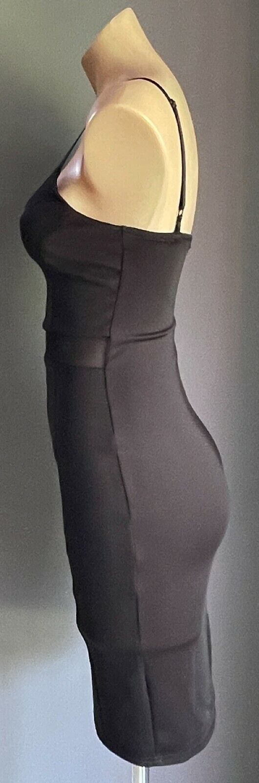 CHICABOOTI  Stretch Pencil Dress Mesh Waist Midi Black Ladies Sz 8 10 Sexy