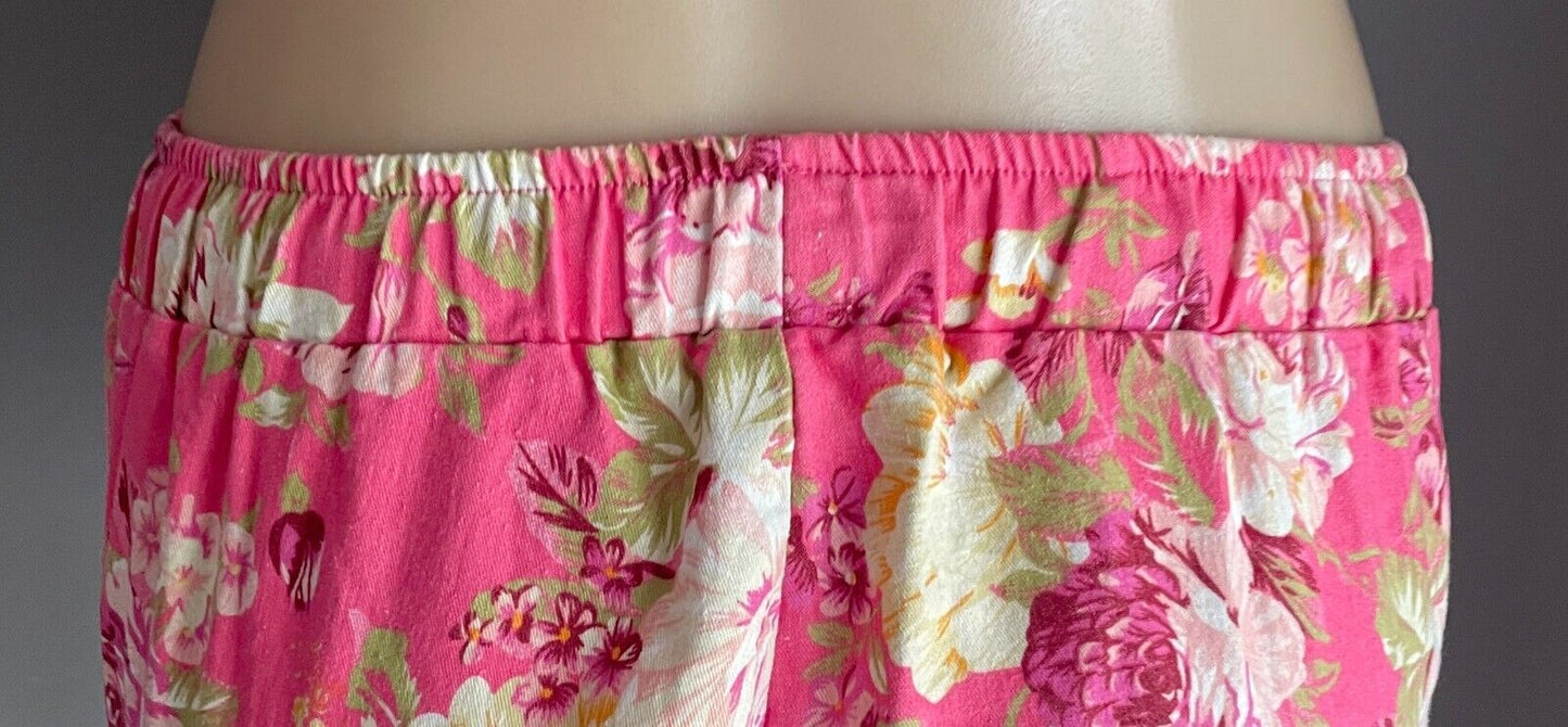 CHICABOOTI Shorts Pink Floral Size 12 Elastic Waist Cuffed Hem