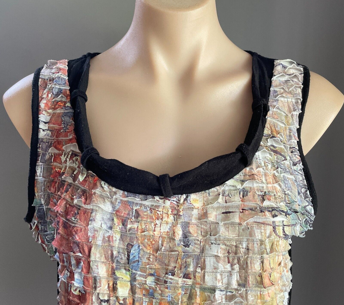 PERSON-ELLE Sleeveless Top Multicolour Tier Print Size M 12 14 Plain Black Back