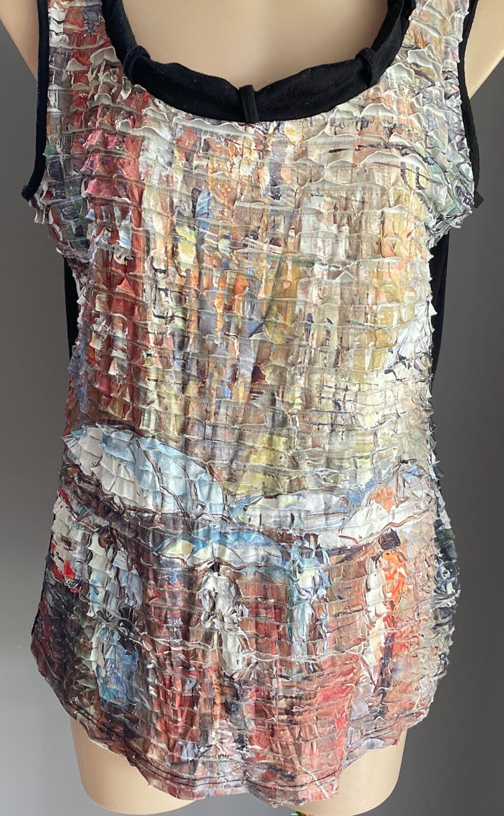 PERSON-ELLE Sleeveless Top Multicolour Tier Print Size M 12 14 Plain Black Back
