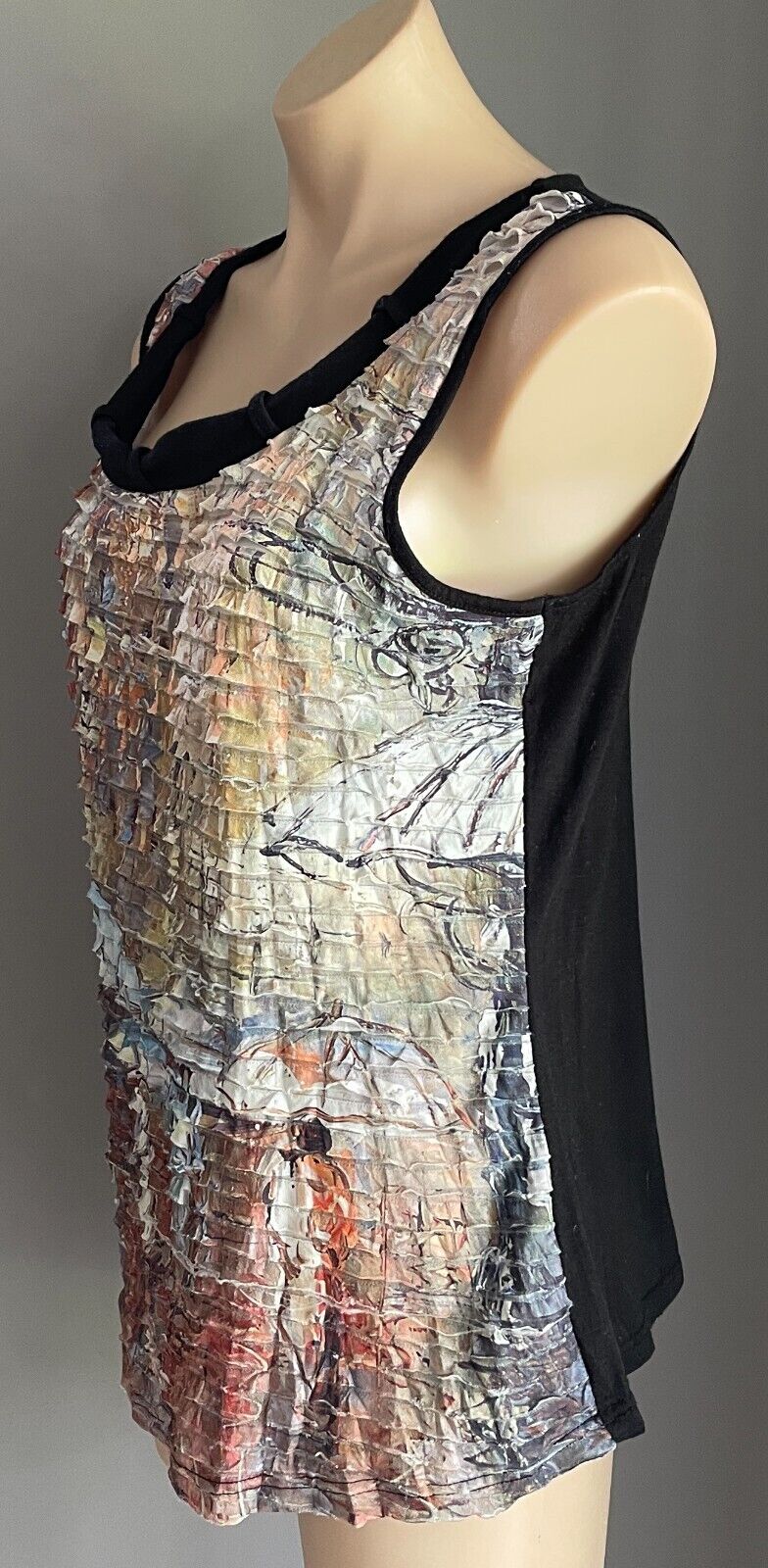 PERSON-ELLE Sleeveless Top Multicolour Tier Print Size M 12 14 Plain Black Back