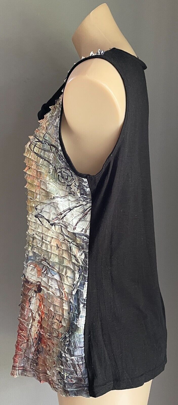 PERSON-ELLE Sleeveless Top Multicolour Tier Print Size M 12 14 Plain Black Back