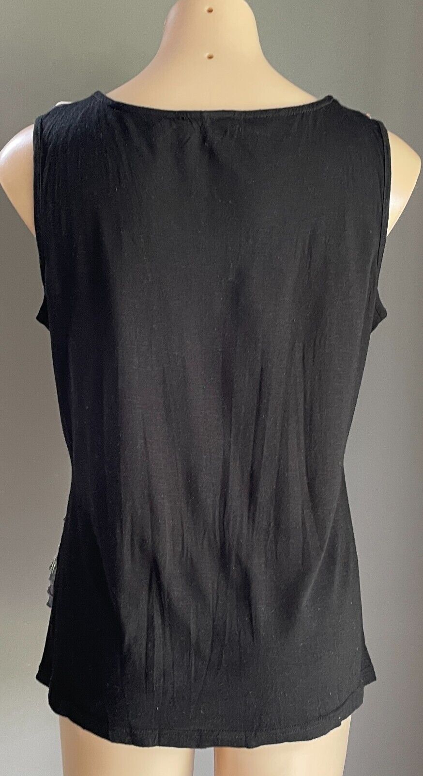 PERSON-ELLE Sleeveless Top Multicolour Tier Print Size M 12 14 Plain Black Back