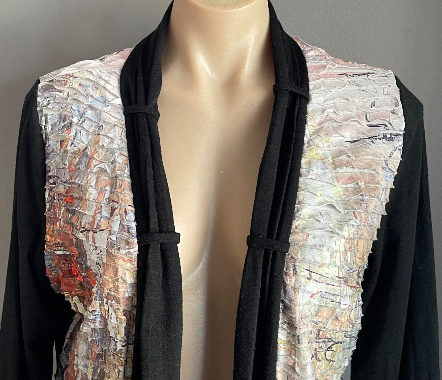 PERSON-ELLE Multicolour Tier Print Long Sleeve Open Jacket Size M 12 Black Trim