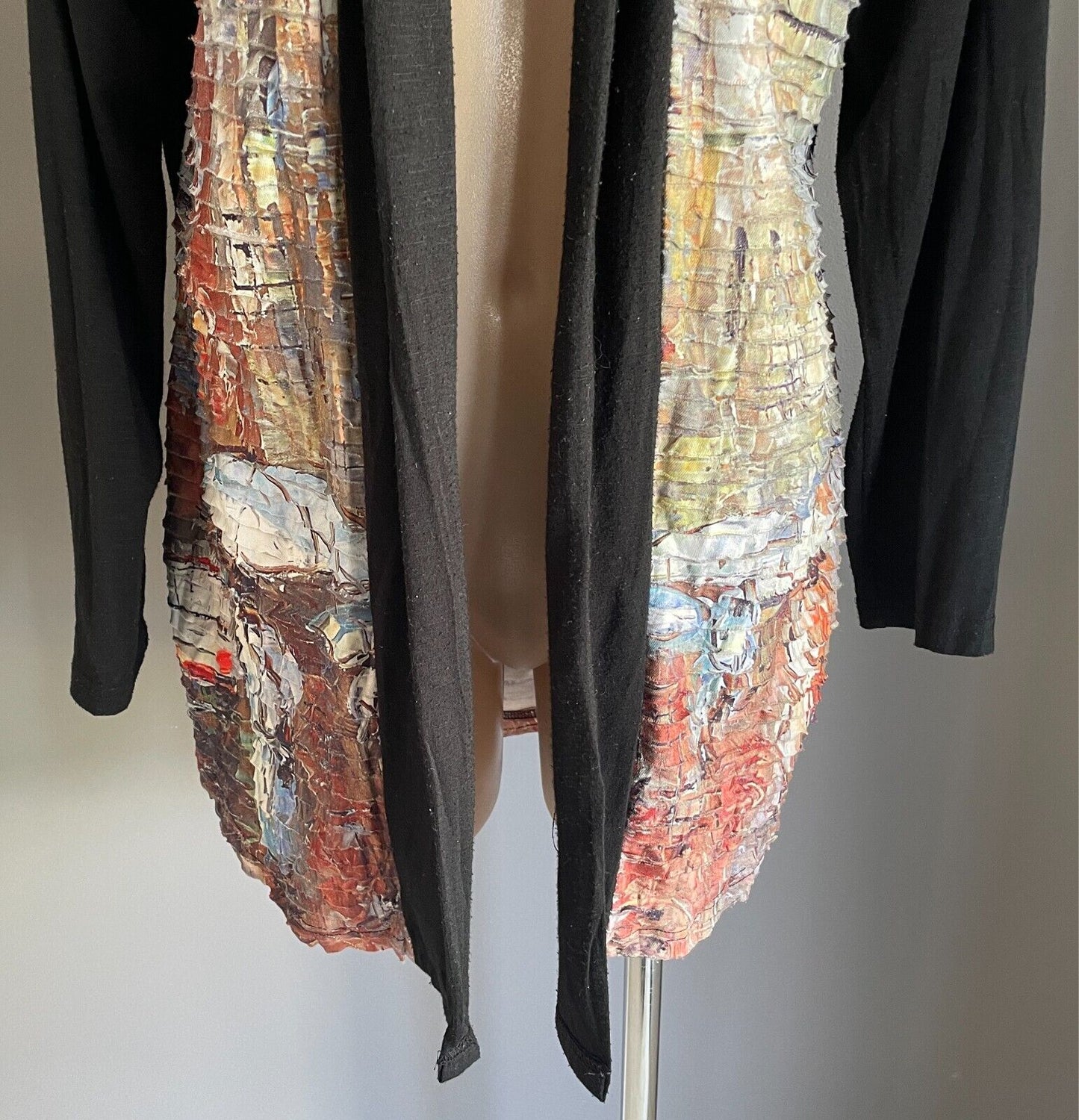 PERSON-ELLE Multicolour Tier Print Long Sleeve Open Jacket Size M 12 Black Trim