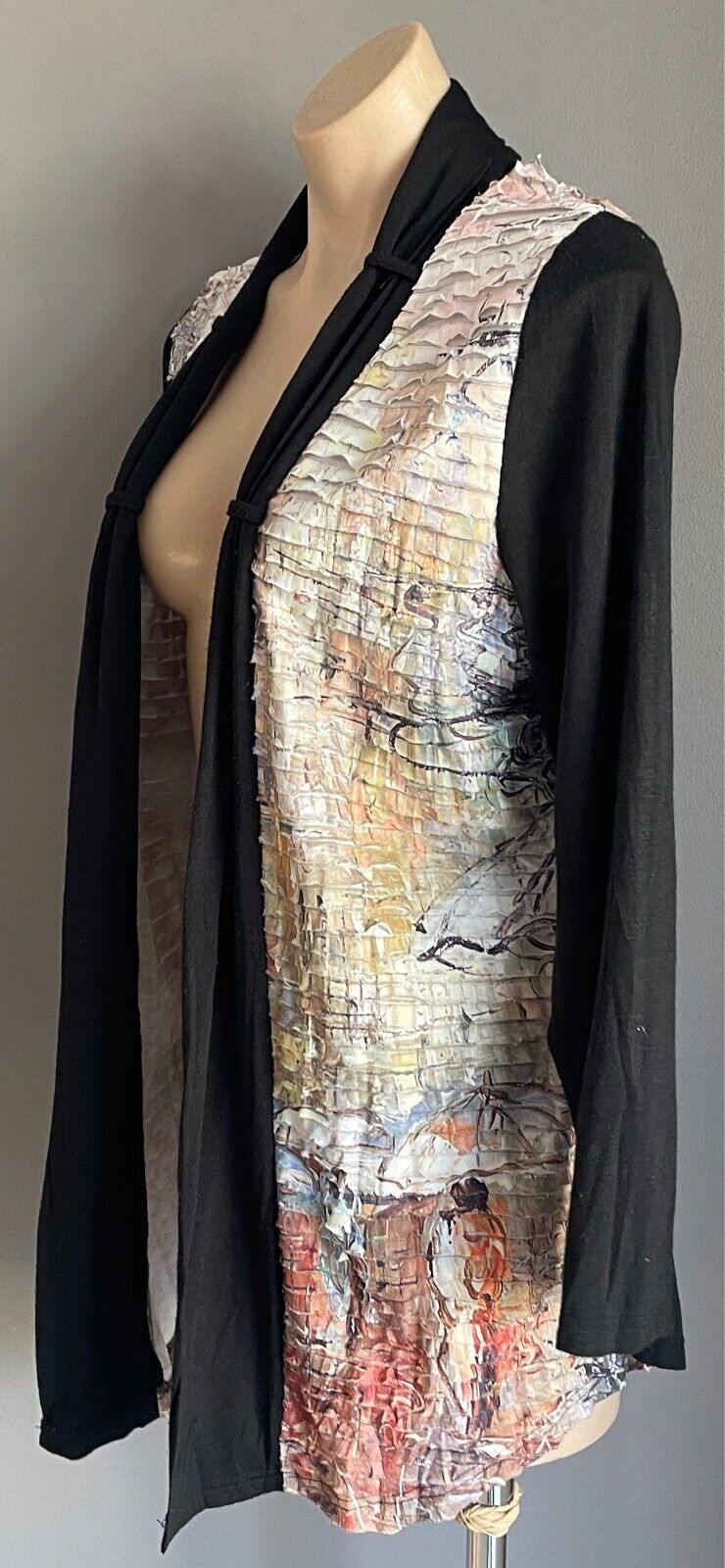 PERSON-ELLE Multicolour Tier Print Long Sleeve Open Jacket Size M 12 Black Trim