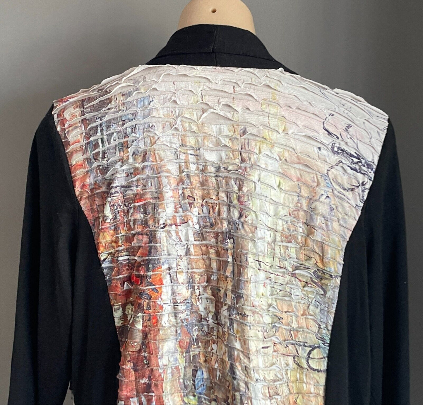 PERSON-ELLE Multicolour Tier Print Long Sleeve Open Jacket Size M 12 Black Trim