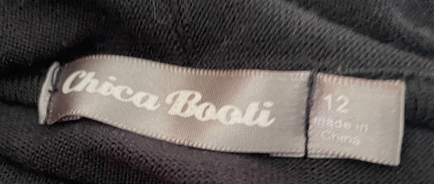 CHICABOOTI Drape Jacket Black Size 12 Sleeveless Jersey Knit Stretch Fabric