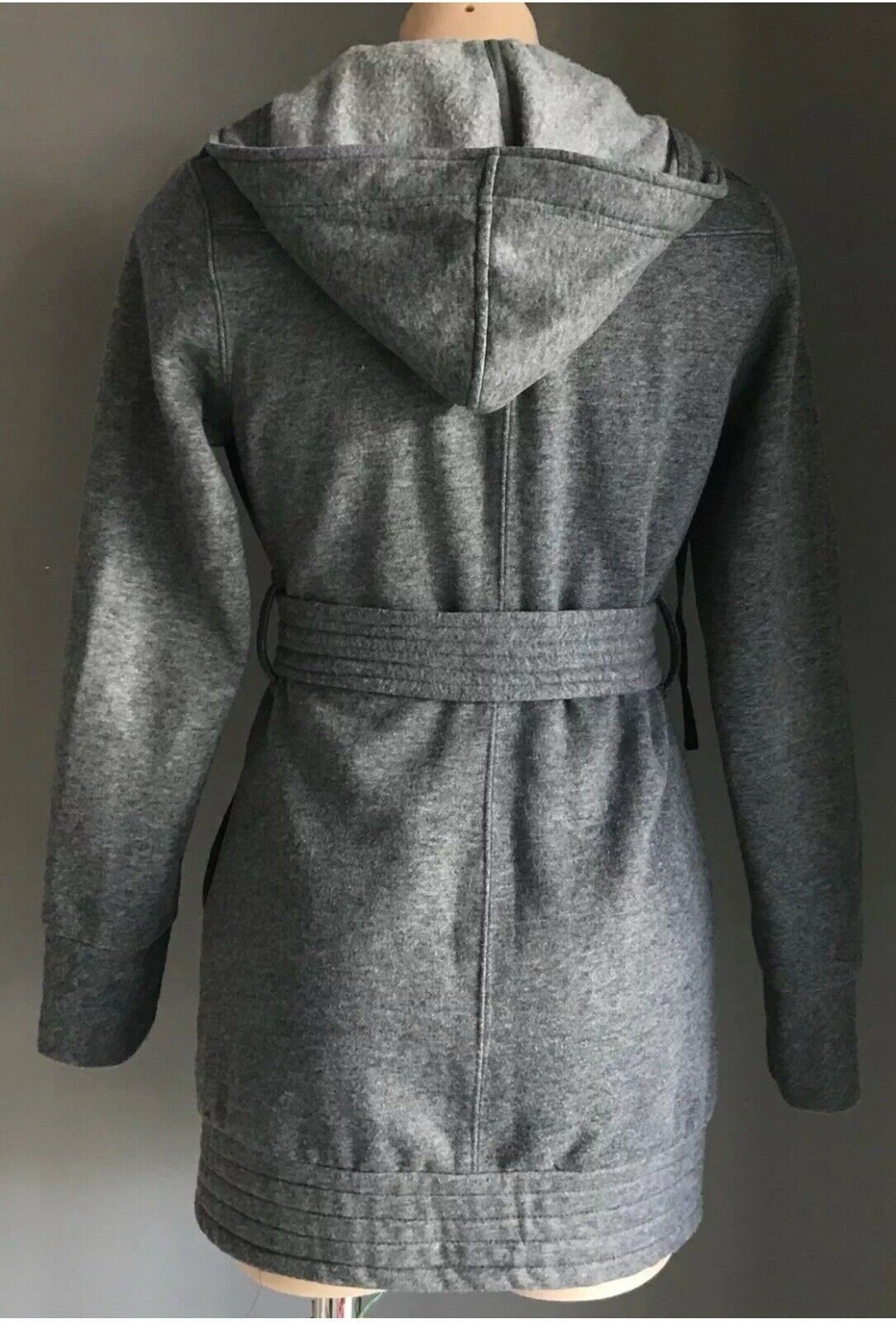 EF COLLECTION Hooded Jacket Grey Single Breasted Long Sleeve Size M 12 Waist Tie