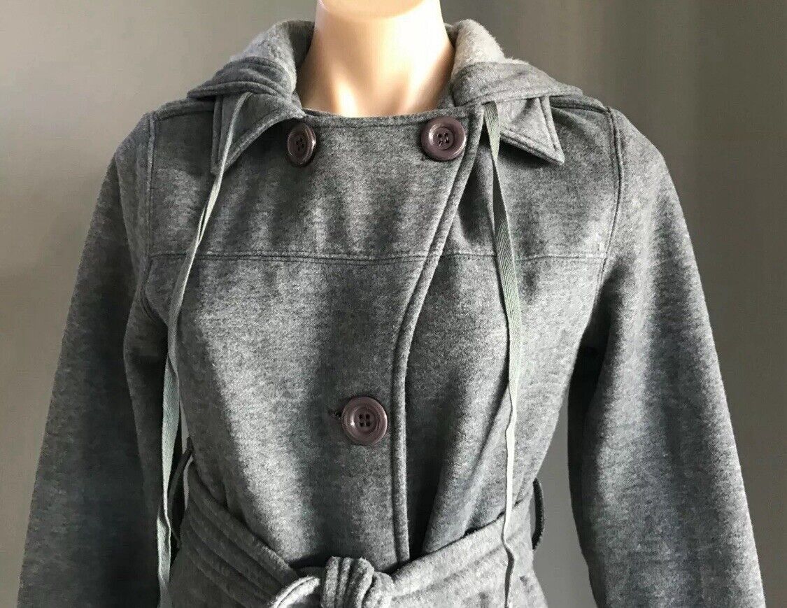 EF COLLECTION Hooded Jacket Grey Single Breasted Long Sleeve Size M 12 Waist Tie