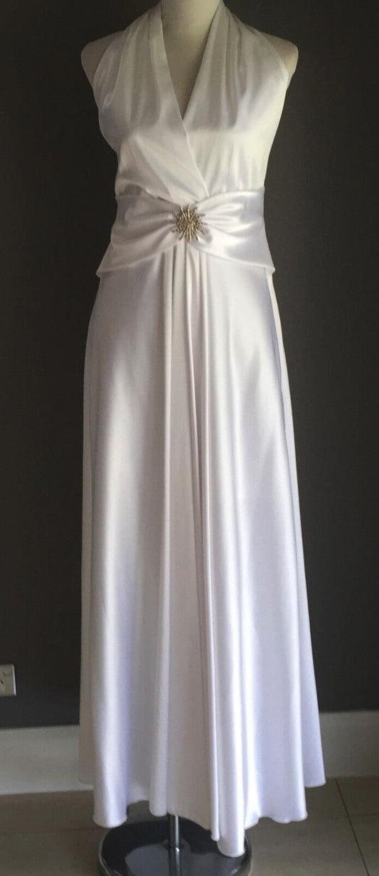 MR K WEDDING DRESS White Satin Halter Neck GOWN or Debutante Gown Size 14 NEW
