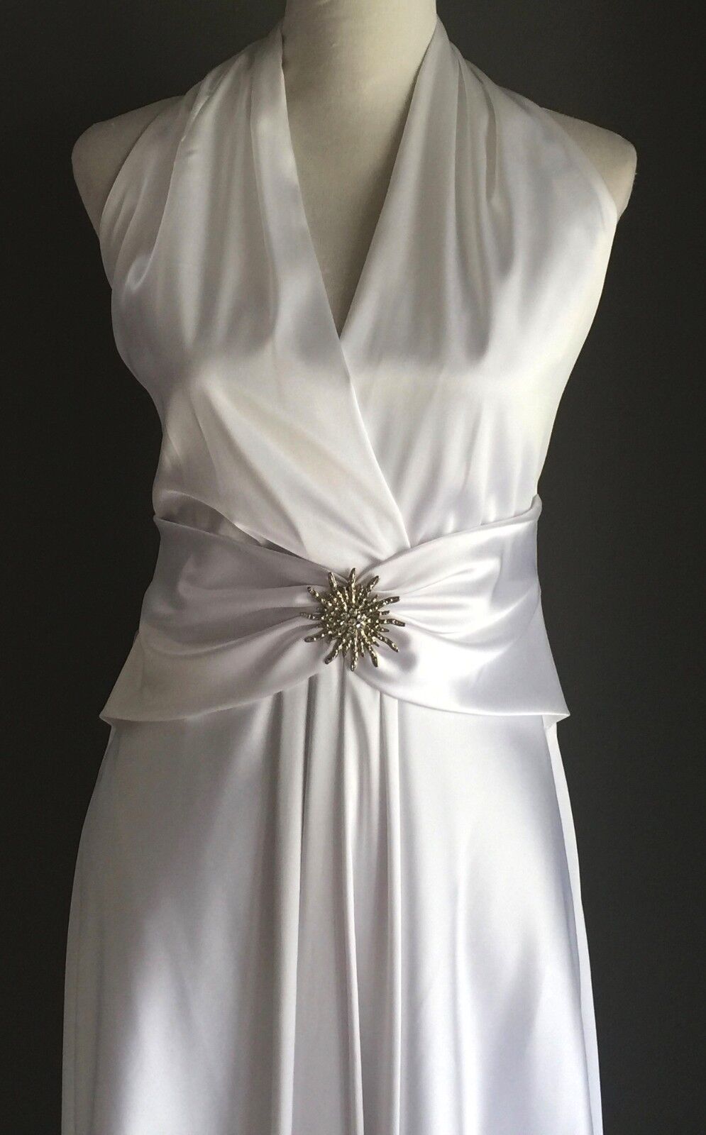 MR K WEDDING DRESS White Satin Halter Neck GOWN or Debutante Gown Size 14 NEW