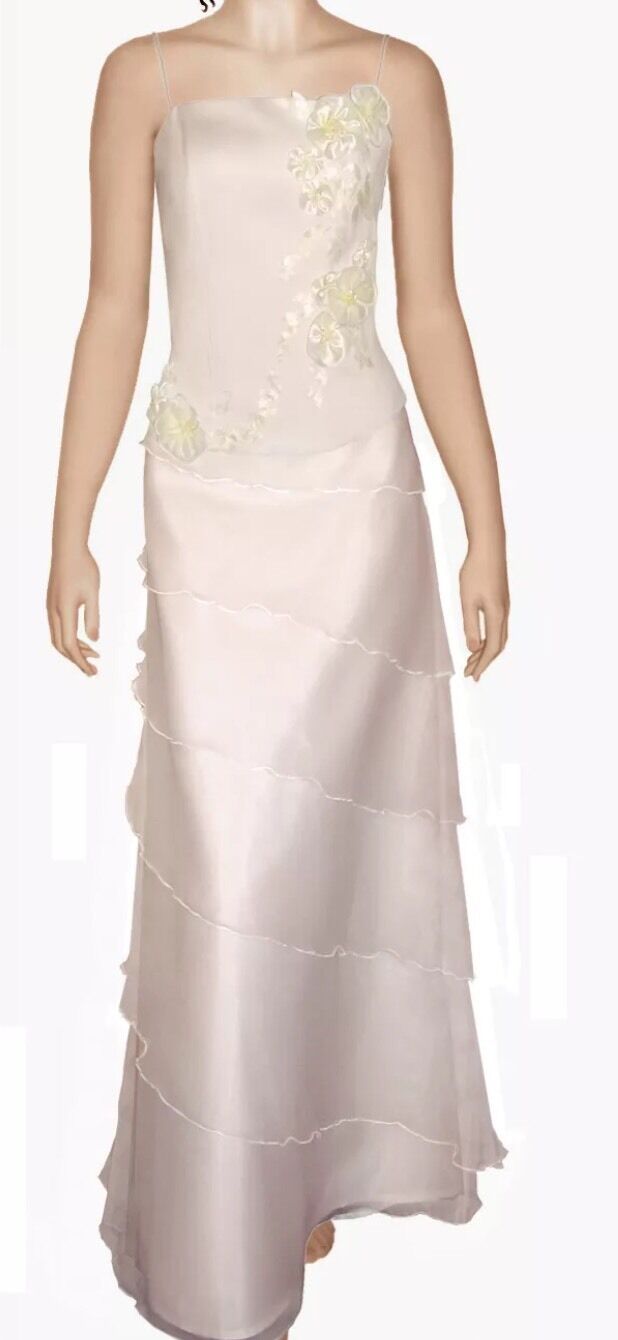 ARIA PACO Antique White Wedding Dress Satin Hand Decorated 2 Piece Size 12 NEW