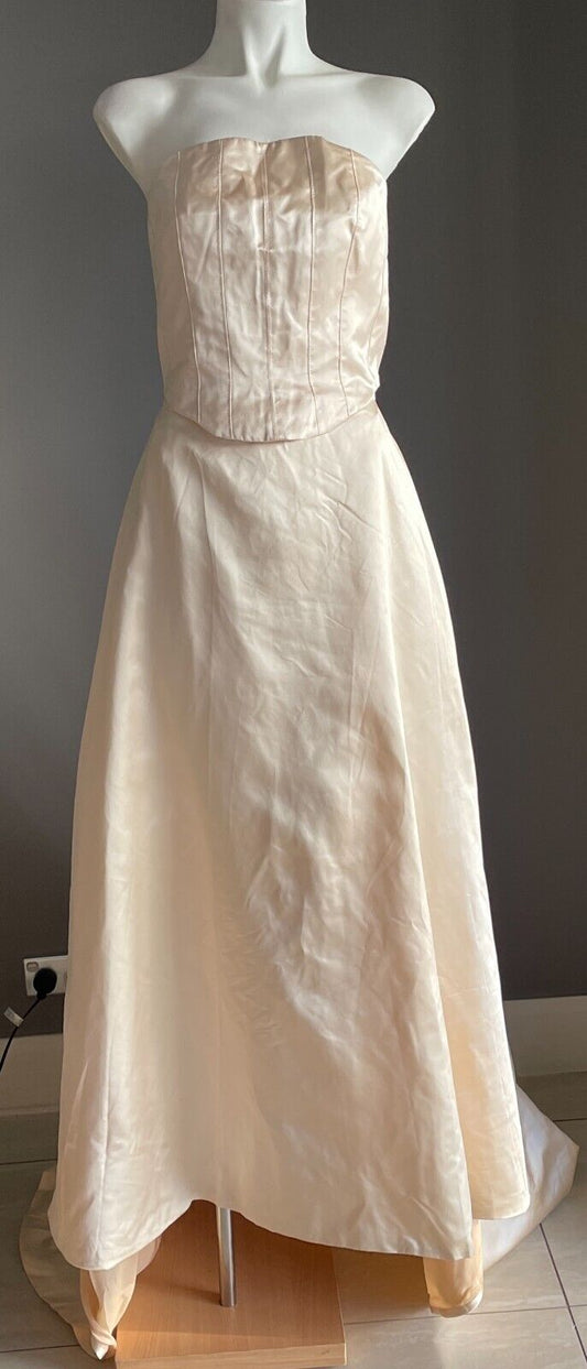 Vintage WEDDING DRESS Cream 2 Piece Bustier Full Skirt + Veil Size 8 Handmade