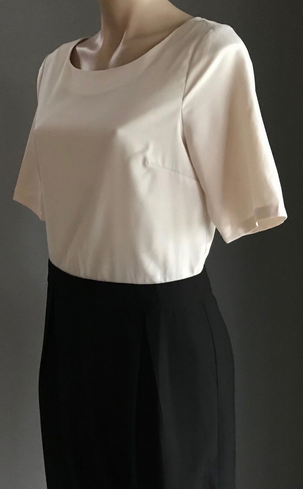 ATMOS & HERE Jumpsuit Size 10 One Piece Ivory & Black Short Sleeve Crop Pantsuit