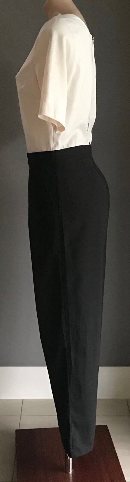 ATMOS & HERE Jumpsuit Size 10 One Piece Ivory & Black Short Sleeve Crop Pantsuit