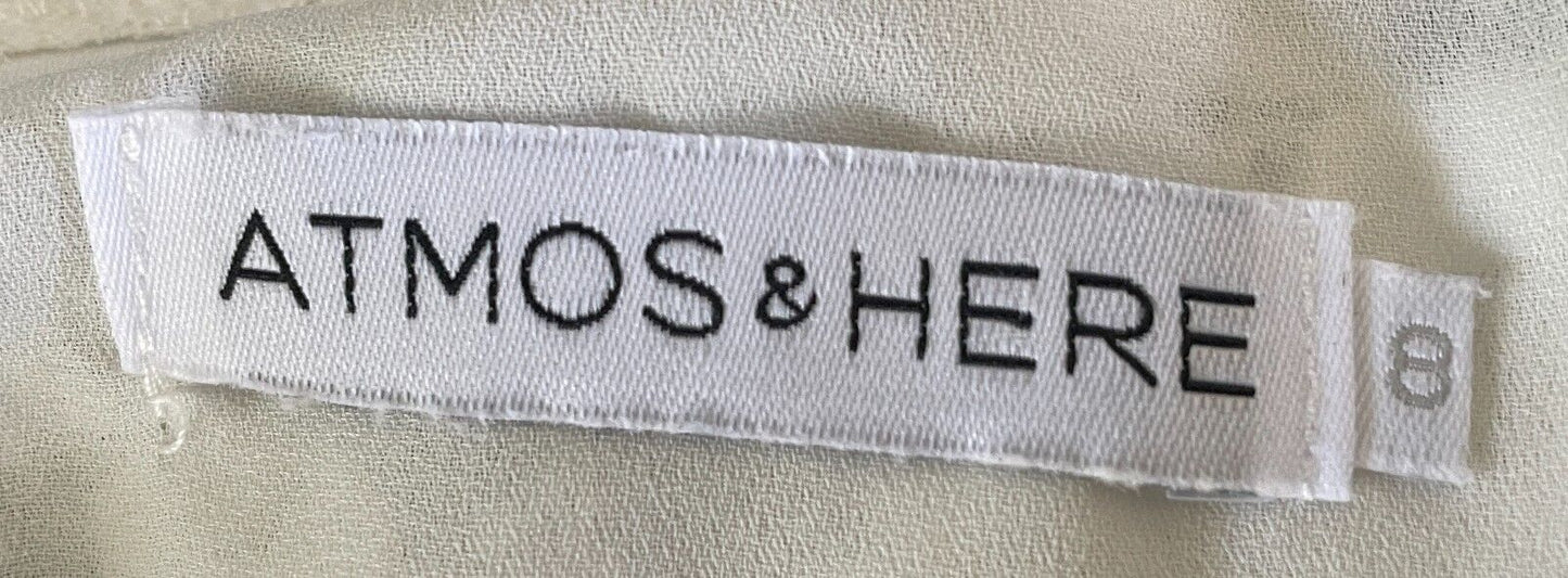 ATMOS &.HERE White Lace Tie Front Crop Top Size 8 10 Lined 3/4 Length Sleeve NEW