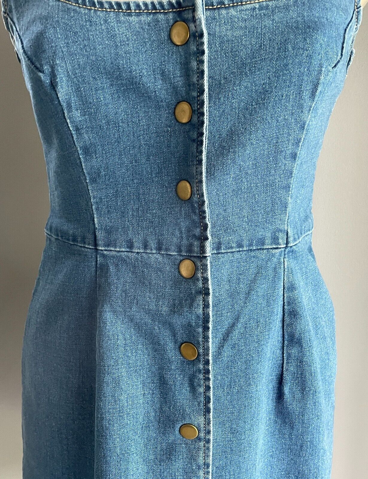 ATMOS & HERE Dress Mid Blue Denim Press Studs Adjustable Straps Scoop Size 10