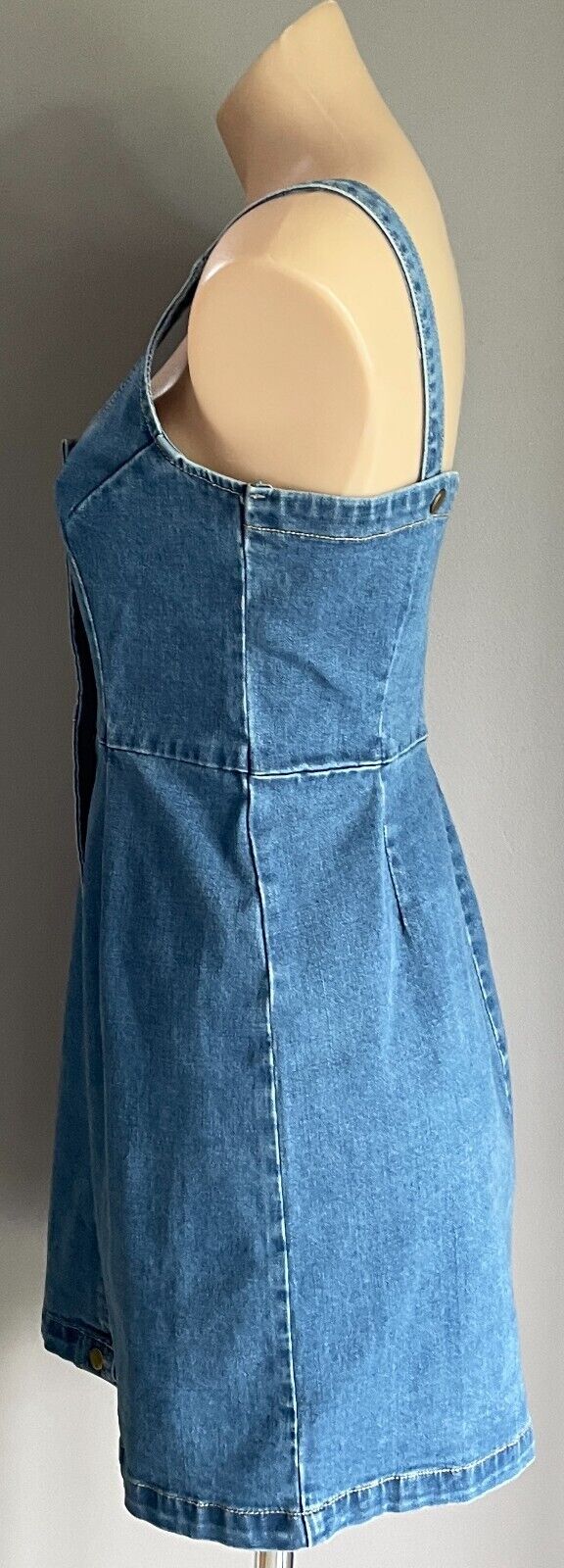 ATMOS & HERE Dress Mid Blue Denim Press Studs Adjustable Straps Scoop Size 10
