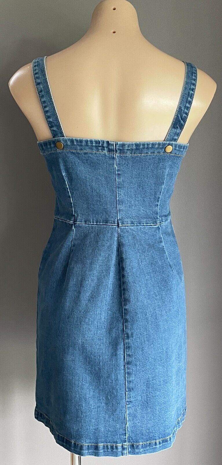 ATMOS & HERE Dress Mid Blue Denim Press Studs Adjustable Straps Scoop Size 10