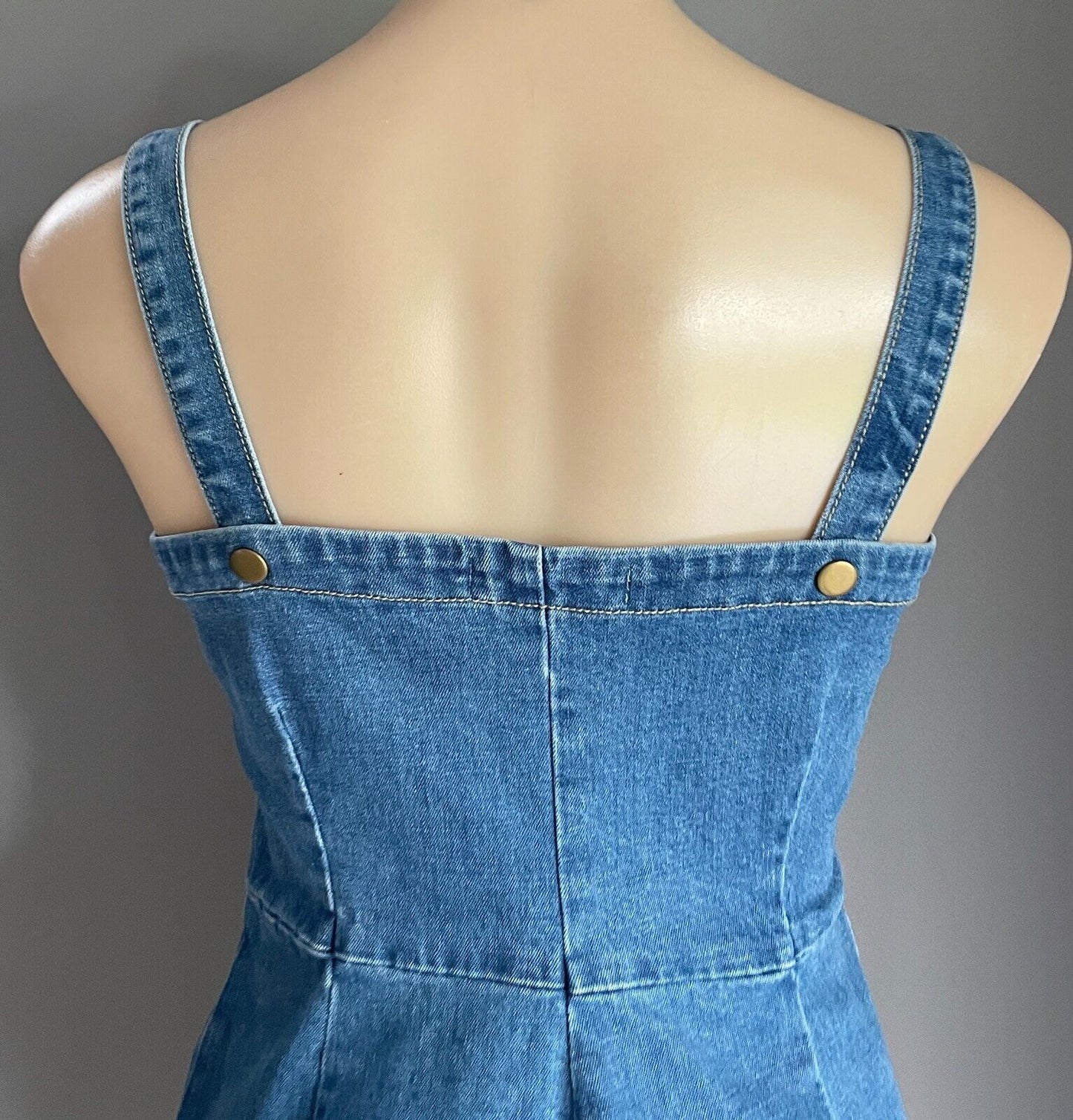ATMOS & HERE Dress Mid Blue Denim Press Studs Adjustable Straps Scoop Size 10