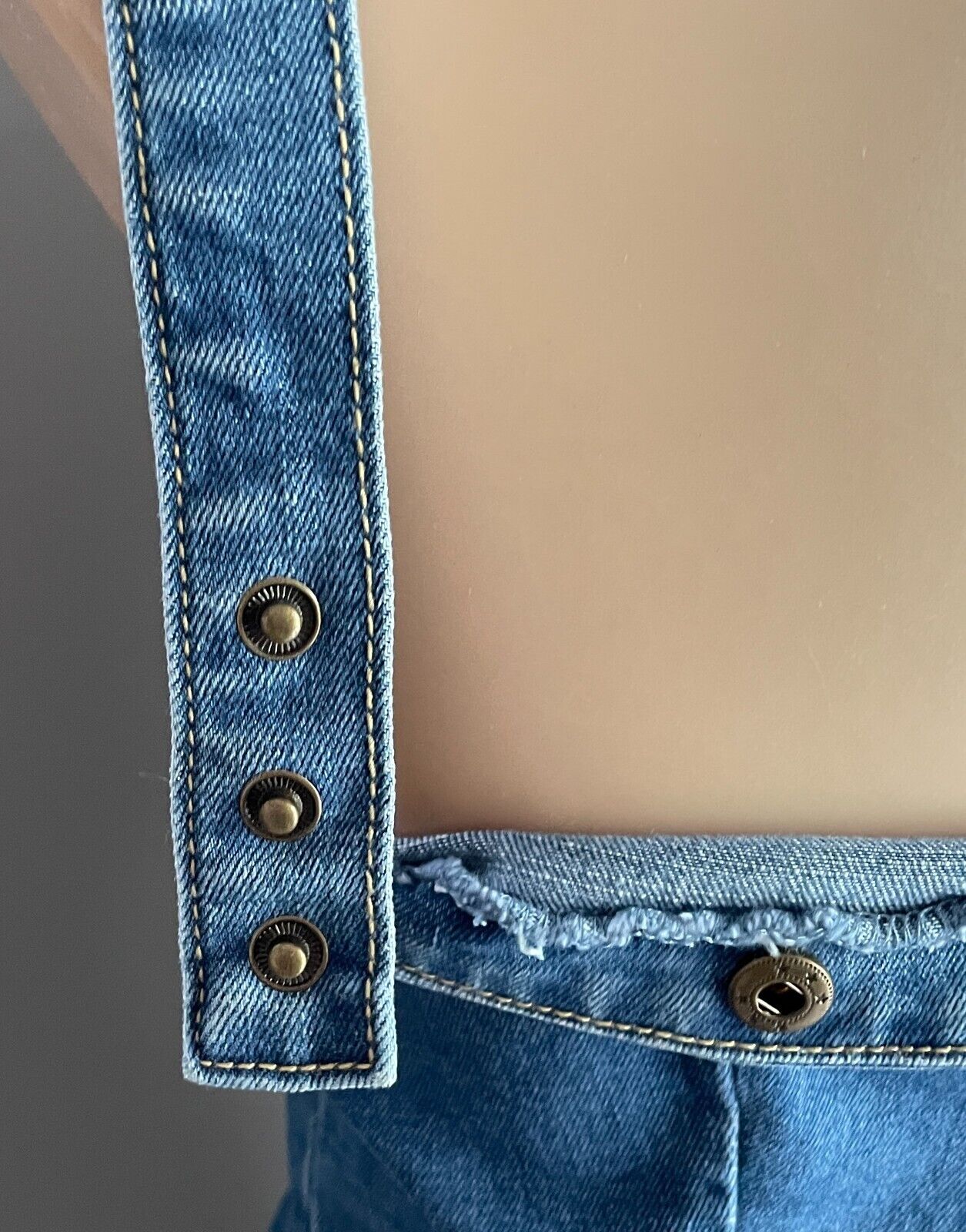 ATMOS & HERE Dress Mid Blue Denim Press Studs Adjustable Straps Scoop Size 10