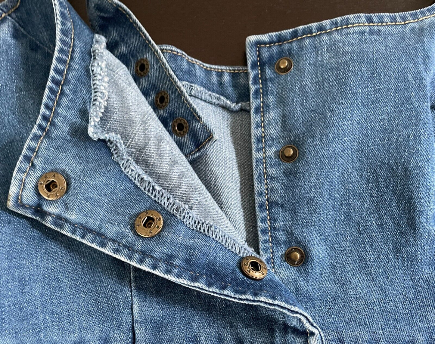 ATMOS & HERE Dress Mid Blue Denim Press Studs Adjustable Straps Scoop Size 10