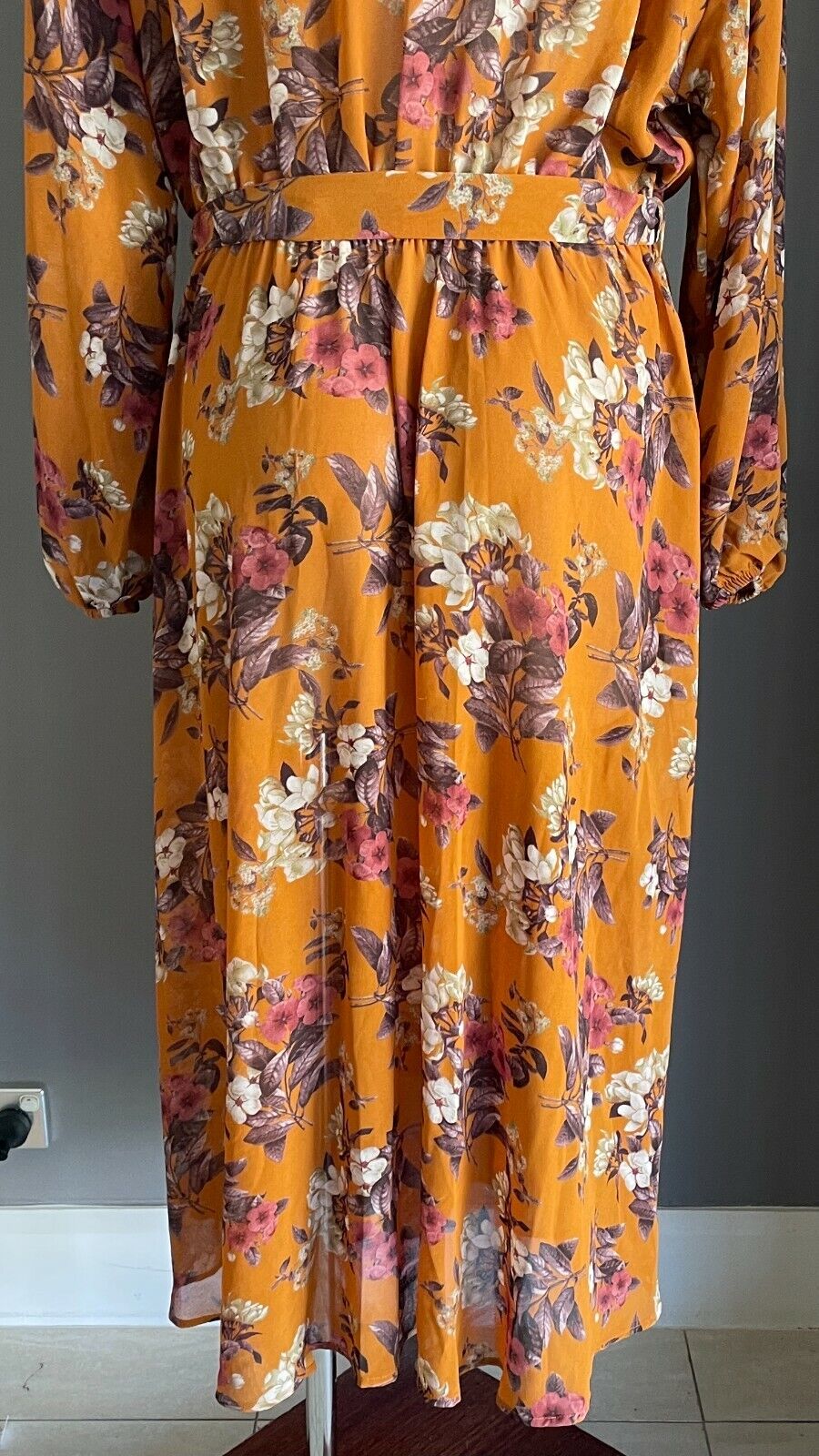 TARGET Dress Midi Orange Floral Elastic Waist w Tie 3/4 Sleeve Size 18 NEW