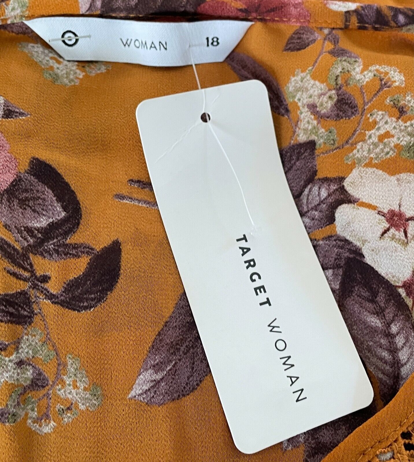 TARGET Dress Midi Orange Floral Elastic Waist w Tie 3/4 Sleeve Size 18 NEW