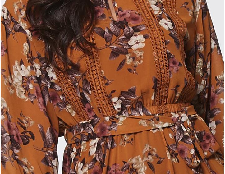 TARGET Dress Midi Orange Floral Elastic Waist w Tie 3/4 Sleeve Size 18 NEW