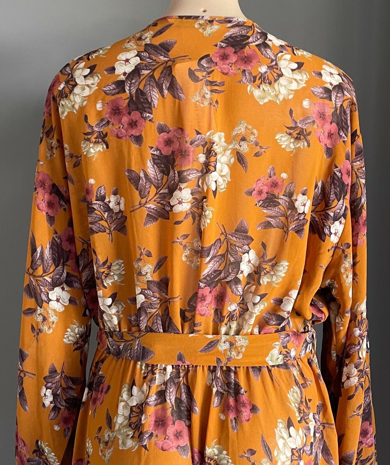 TARGET Dress Midi Orange Floral Elastic Waist w Tie 3/4 Sleeve Size 18 NEW
